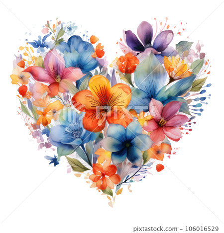 Watercolor Flowers in Shape of Heart isolated Watercolor Flowers in Shape of Heart isolated 106016529
