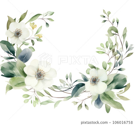 Watercolor frame floral branches isolated 106016758
