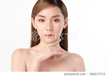 Beautiful young asian woman with clean fresh skin on white background, Face care, Facial treatment, Cosmetology, beauty and spa, Asian women portrait. Beautiful young asian woman with clean fresh skin on white background, Face care, Facial treatment, Cosmetology, beauty and spa, Asian women portrait. 106017533