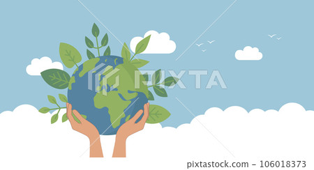 save the planet concept earth in human hand with green leaves 106018373