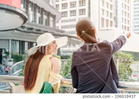 Beauty asian girl friends talking with happiness and cheerfully at corridor 106018437