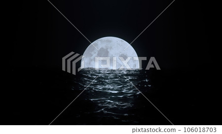 3d render Full moon at night on floats in black water 106018703