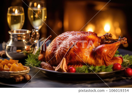 Roast duck on the Christmas table. Generative... - Stock Illustration ...