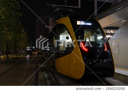 Utsunomiya Haga Light Rail Line (LIGHTLINE) at night 106020268