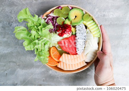 fruit and vegetable salad or cantaloupe, dragon fruit and lettuce salad fruit and vegetable salad or cantaloupe, dragon fruit and lettuce salad 106020475