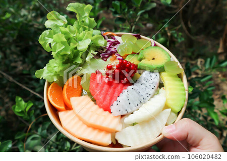 fruit and vegetable salad or cantaloupe, dragon fruit and lettuce salad fruit and vegetable salad or cantaloupe, dragon fruit and lettuce salad 106020482