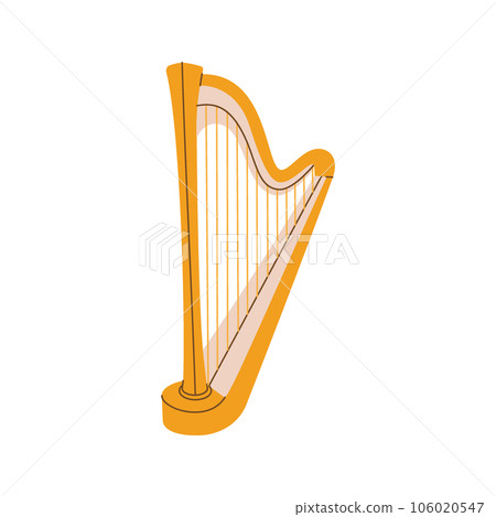 Lyre, wooden harp, string instrument. Musical instruments silhouette. Vector illustration. 106020547