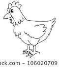 Cute Cartoon Style Chicken for Kids Coloring Book on iSolated White Background, Simple Style outline for Kids to coloring.  106020709