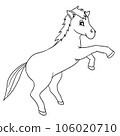 Cute Cartoon Style Horse for Kids Coloring Book on iSolated White Background, Simple Style outline for Kids to coloring.  106020710