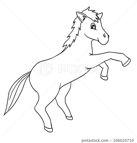 Cute Cartoon Style Horse for Kids Coloring Book on iSolated White Background, Simple Style outline for Kids to coloring.  106020710