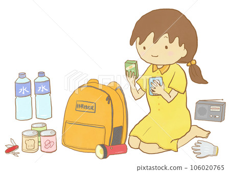 Girl checking disaster prevention goods 106020765