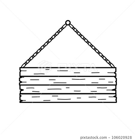 Signboard wooden board on a chain cartoon sketch doodle. Vector illustration of retro signage for bar pub saloon. Isolate on white. Signboard wooden board on a chain cartoon sketch doodle. Vector illustration of retro signage for bar pub saloon. Isolate on white. 106020928