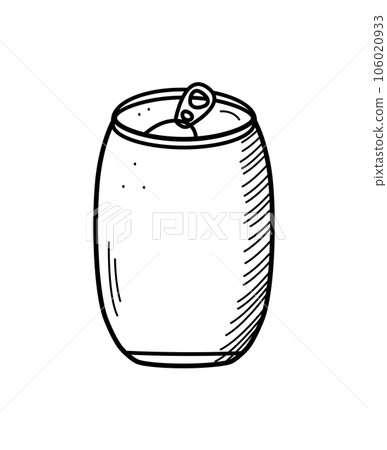 Tin can bottle beer icon. Vector illustration of a logo for a bar or pub. Single doodle sketch isolate on white. 106020933