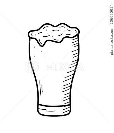 Glass beer with foam icon. Vector illustration of a logo for a bar or pub. Single doodle sketch isolate on white. Glass beer with foam icon. Vector illustration of a logo for a bar or pub. Single doodle sketch isolate on white. 106020934
