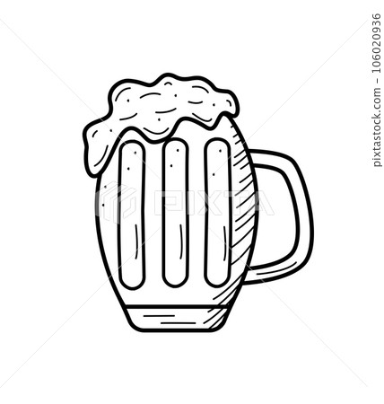 Glass beer mug with foam icon. Vector illustration of a logo for a bar or pub. Single doodle sketch isolate on white. Glass beer mug with foam icon. Vector illustration of a logo for a bar or pub. Single doodle sketch isolate on white. 106020936