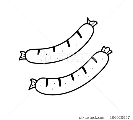Fried sausages icon doodle. Vector illustration of sausage appetizer, isolate on white. 106020937