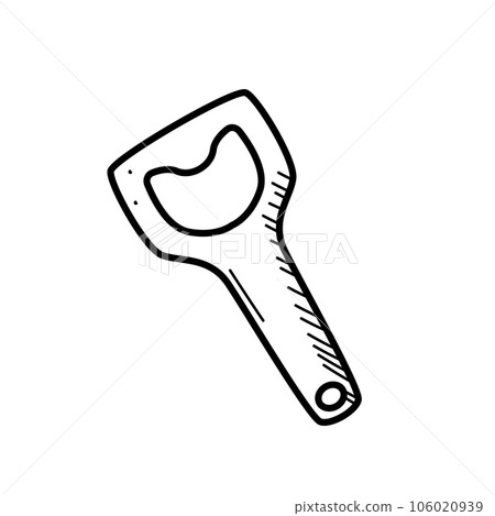 Bottle opener icon doodle cartoon. Vector illustration isolated on white. 106020939