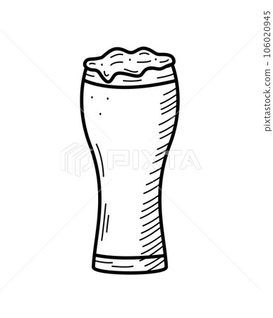 Glass beer with foam icon. Vector illustration of a logo for a bar or pub. Single doodle sketch isolate on white. Glass beer with foam icon. Vector illustration of a logo for a bar or pub. Single doodle sketch isolate on white. 106020945