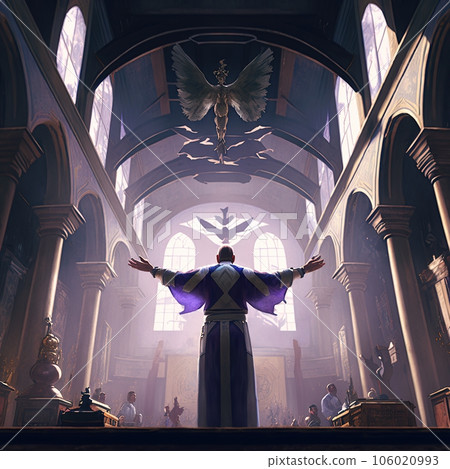 A priest is praying in the church created by generative AI 106020993