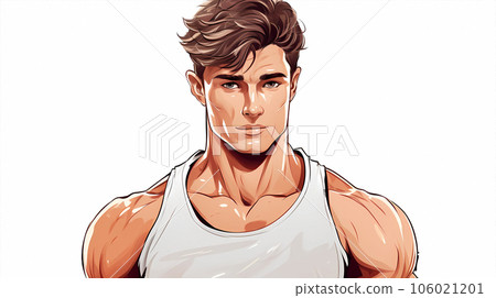 hand drawn cartoon handsome fitness muscle man illustration 106021201