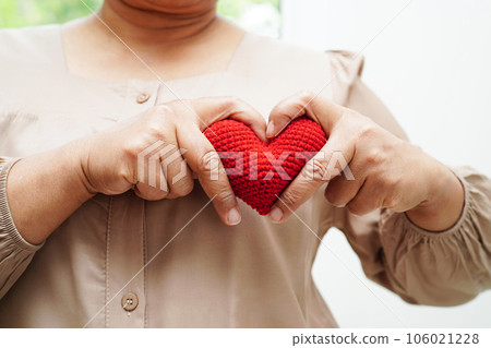 Asian woman holding human internal organ model, donation charity volunteer concept. 106021228