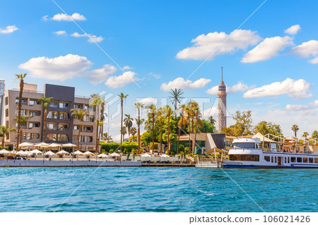 Picturesque bank of the Nile and Tower of Cairo, Egypt 106021426