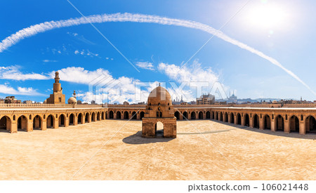 The Mosque of Ibn Tulun aerial panorama, famous landmark of Cairo, Egypt 106021448