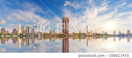 Nile River and Gezira island, elite district of Cairo, high quality panorama, Egypt 106021458