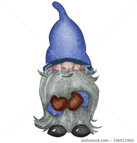 Watercolor illustration of cute family gnomes in hats isolated on the white background.  106021460