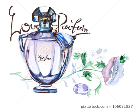 Perfume bottle, hand drawn fashion watercolor illustration isolated on a white background Perfume bottle, hand drawn fashion watercolor illustration isolated on a white background 106021827