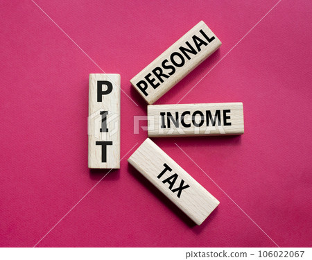 PIT - Personal Income Tax symbol. Wooden cubes with words PIT. Beautiful red background. Business and PIT concept. Copy space. PIT - Personal Income Tax symbol. Wooden cubes with words PIT. Beautiful red background. Business and PIT concept. Copy space. 106022067