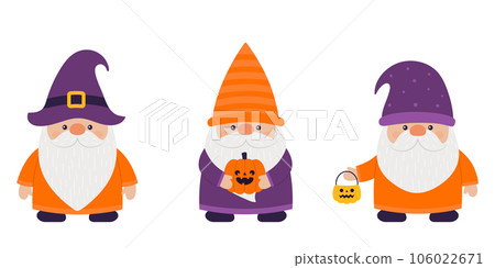 Funny happy halloween gnomes set. Vector illustration 106022671