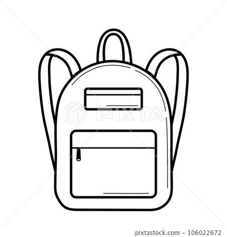 Schoolbag or camp backpack. Hand drawn sketch icon of school element. Isolated vector illustration in doodle line style. 106022672