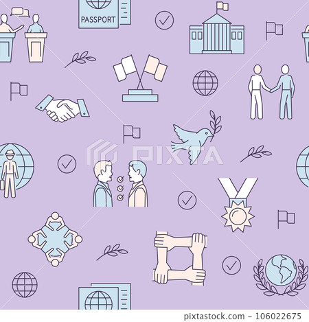 Diplomacy seamless pattern in colored line style 106022675