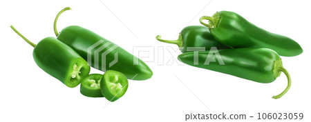 jalapeno peppers isolated on white background. Green chili pepper with full depth of field. 106023059