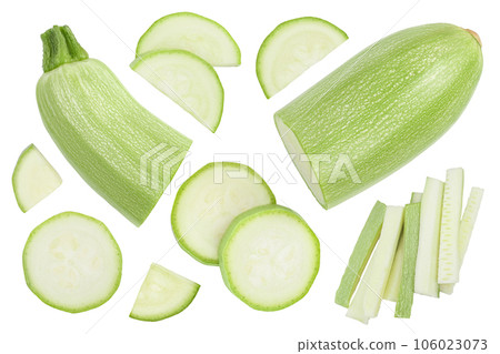 zucchini or marrow isolated on white background with full depth of field. Top view. Flat lay 106023073