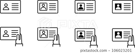 Simple identification card and presenting hand line drawing icon set 106023201