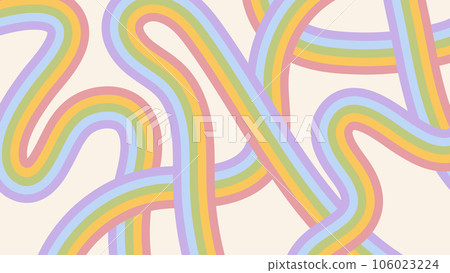 Retro abstract background with curved rainbow color stripes. Vintage groove design in trendy hippie 60-70s style. Aesthetic vector illustration Retro abstract background with curved rainbow color stripes. Vintage groove design in trendy hippie 60-70s style. Aesthetic vector illustration 106023224