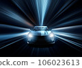 Generic and unbranded car speed driving in a tunnel, 3D illustration 106023613