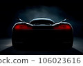 Generic and unbranded sport car on a dark smoky background, 3D illustration 106023616
