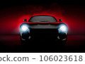 Generic and unbranded sport car on a dark and red background, 3D illustration 106023618