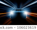 Generic and unbranded sport car speed driving in a tunnel, 3D illustration 106023619