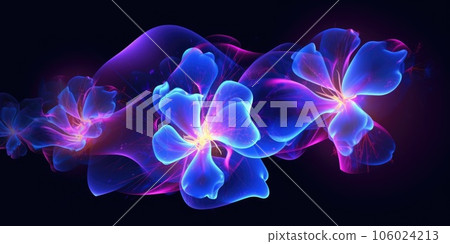 Beautiful abstract neon light night photo floral design background banner. generative ai AIG32 106024213