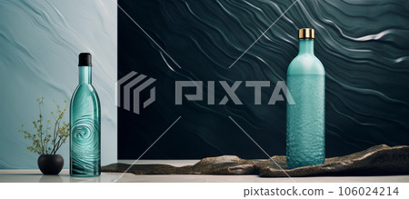 Blank banner of bottle template for luxury skin care lotion or tonic. Generative AI 106024214