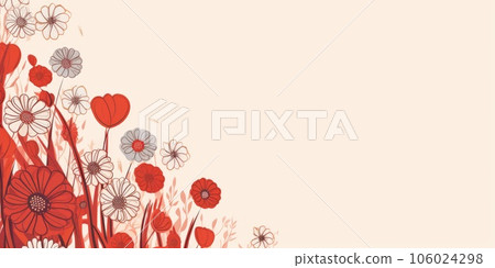 beautiful abstract red simple doodle cartoon floral design background. generative ai AIG32 106024298