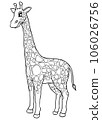 Cute Cartoon Style Giraffe for Kids Coloring Book on iSolated White Background, Simple Style outline for Kids to coloring.  106026756