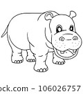 Cute Cartoon Style Hippopotamus for Kids Coloring Book on iSolated White Background, Simple Style outline for Kids to coloring.  106026757