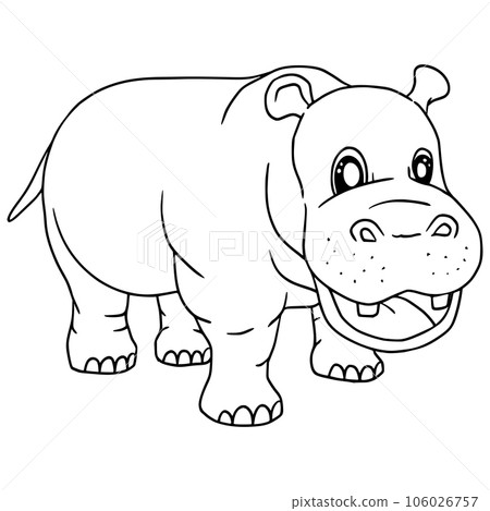 Cute Cartoon Style Hippopotamus for Kids Coloring Book on iSolated White Background, Simple Style outline for Kids to coloring.  106026757