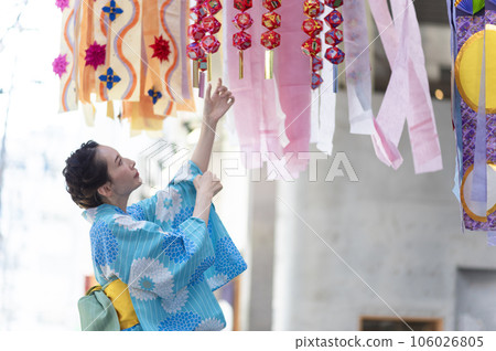 Sendai Tanabata 2023 A woman in a yukata Sendai Tanabata 2023 A woman in a yukata 106026805