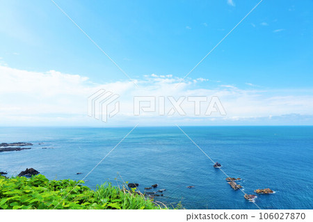 Akita Prefecture The Sea of Japan with the blue sky and the blue sea Akita Prefecture The Sea of Japan with the blue sky and the blue sea 106027870